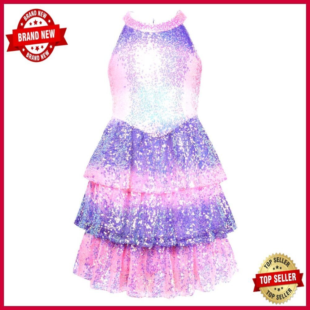 Sequin Party Dress Sparkly Formal Halterneck A-Line Tiered for Special Occasions